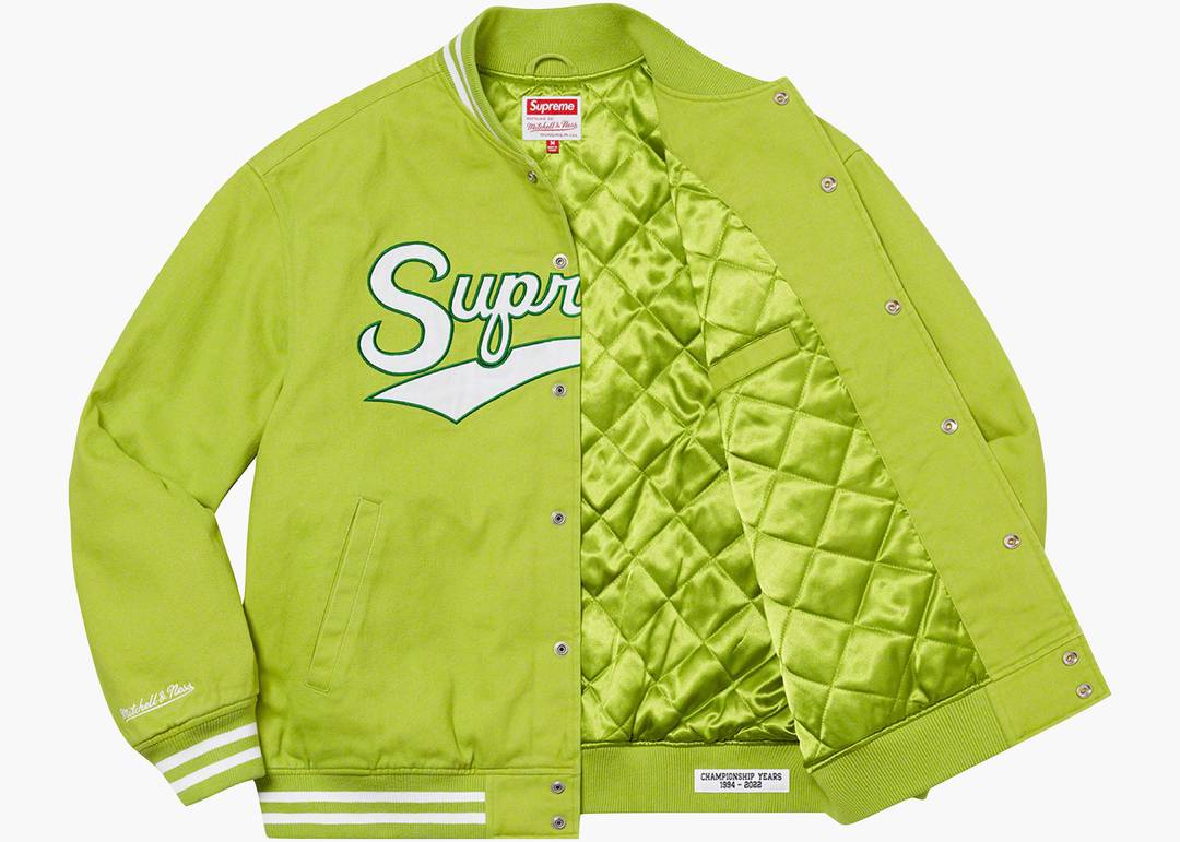 Supreme Mitchell & Ness Doughboy Twill Varsity Jacket Green | Hype