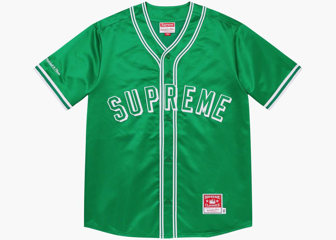 Supreme Mitchell & Ness Satin Baseball Jersey Green