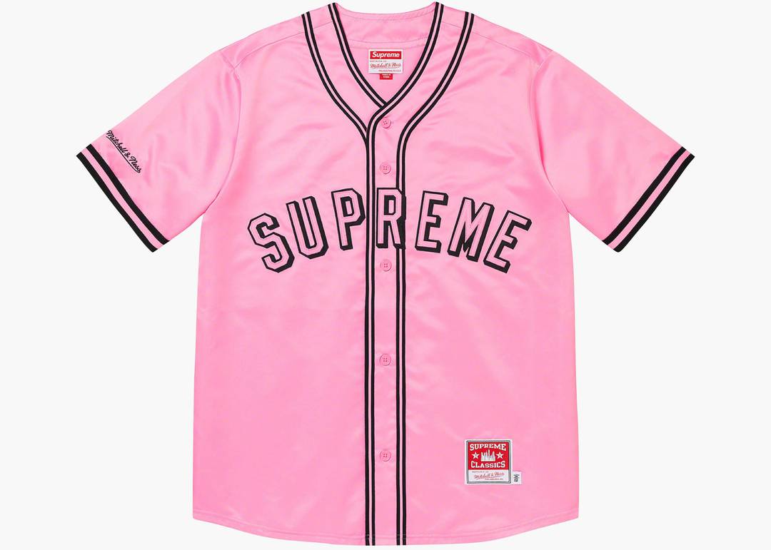 Supreme Satin Baseball Jersey ❤ liked on Polyvore featuring tops, shirts,  purple shirt, purple baseba…