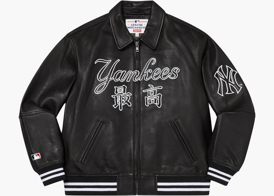 Supreme New York Yankees Kanji Leather Varsity Jacket Medium Black