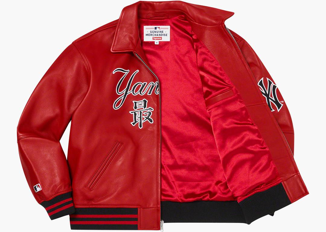 Supreme New York Yankees Kanji Leather Varsity Jacket Red 