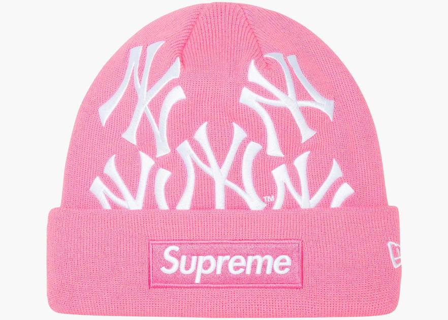 Supreme New York Yankees New Era Box Logo Beanie Pink | Hype Clothinga