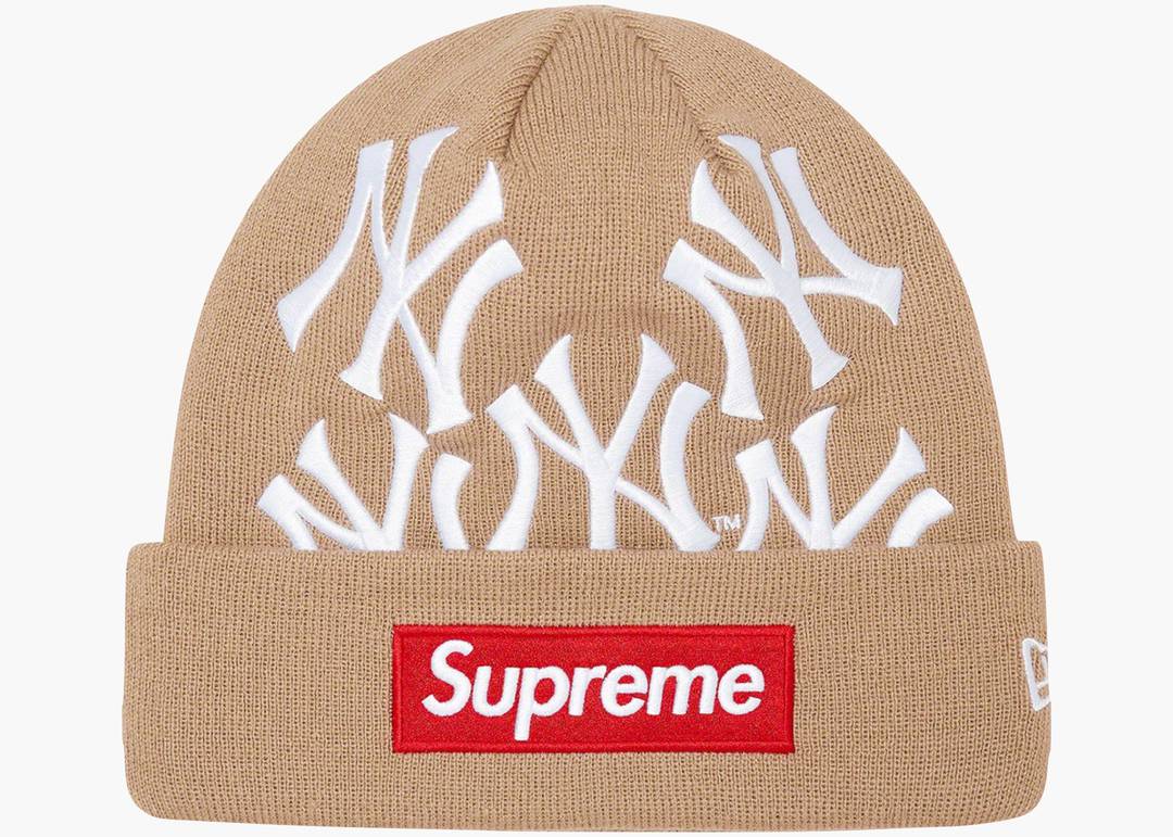 Supreme New York Yankees New Era Box Logo Beanie Tan