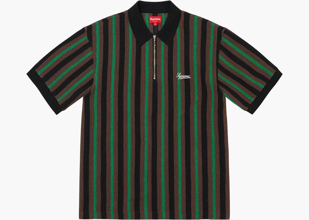 Supreme Open Knit Stripe Zip Polo Black | Hype Clothinga