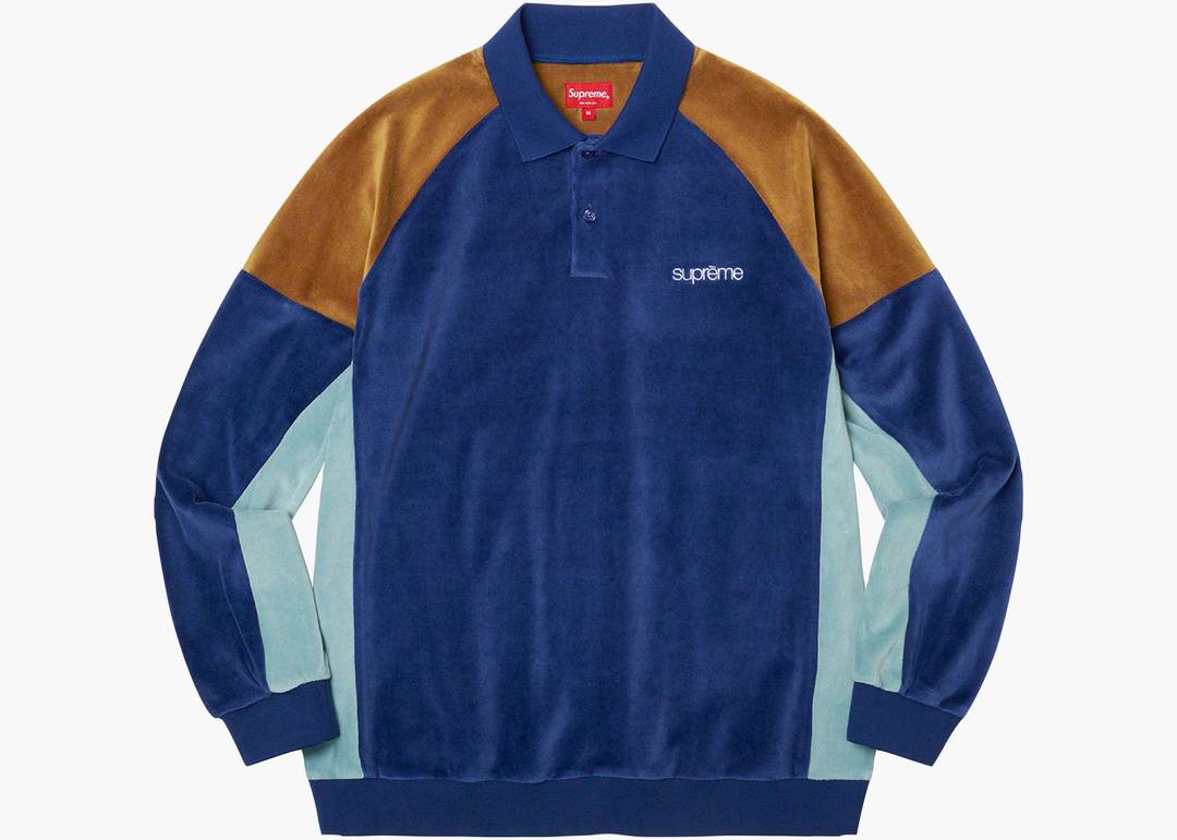 Supreme Paneled Velour L/S Polo Dark Royal | Hype Clothinga