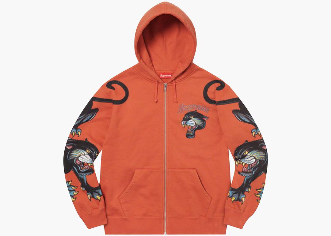 Supreme Panther Zip Up Hooded Sweatshirt Burnt Orange