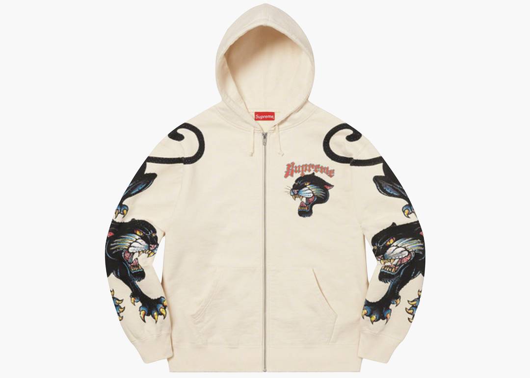 Supreme Panther Zip Up Hooded Sweatshirt Natural