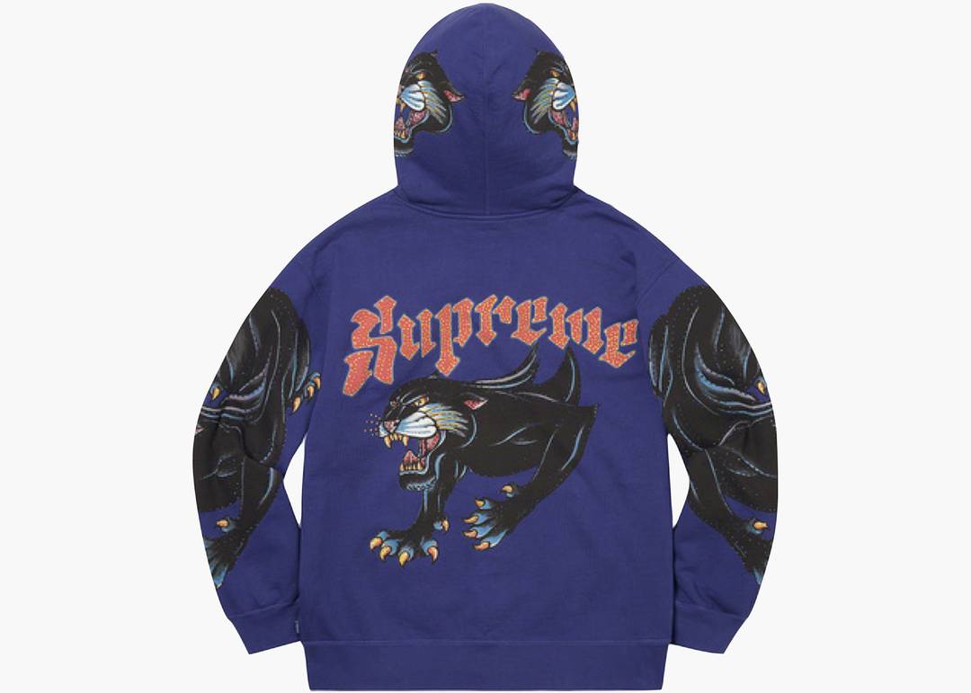 Supreme Panther Zip Up Hooded Sweatshirt Washed Navy