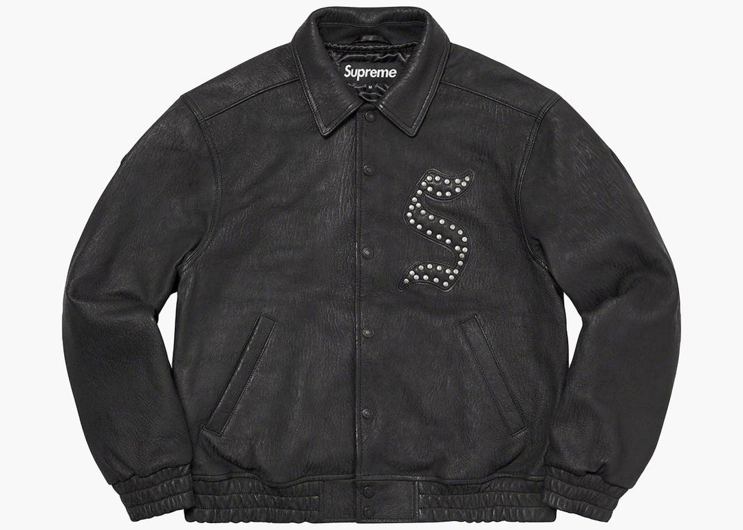 Supreme Woven Leather Varsity Jacket Black