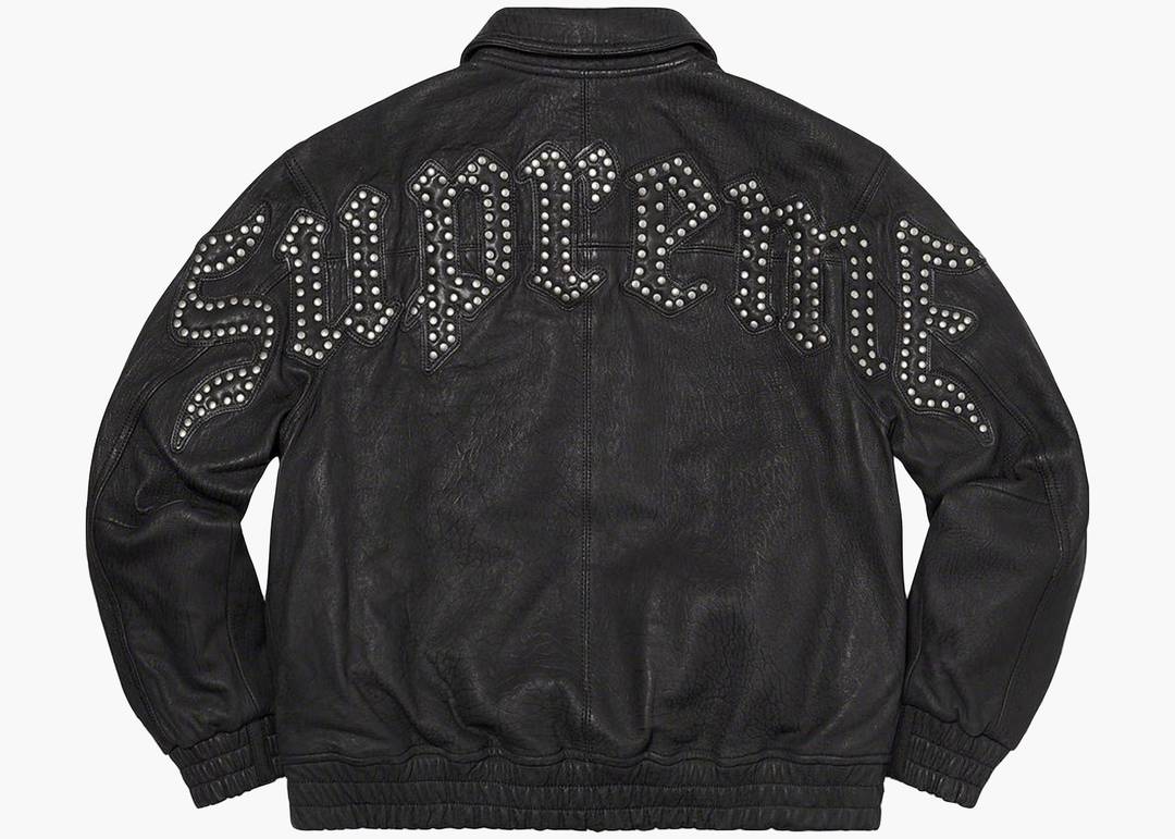 Supreme Pebbled Leather Varsity Jacket Black | Hype Clothinga