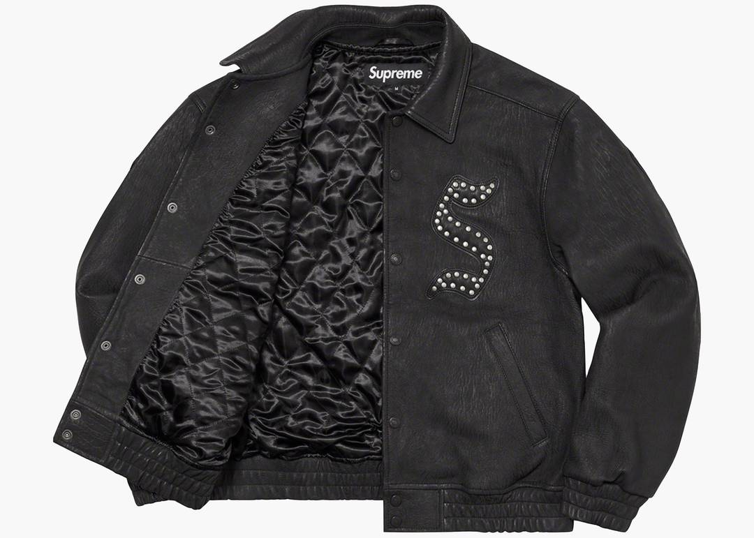 Supreme Pebbled Leather Varsity Jacket Black | Hype Clothinga