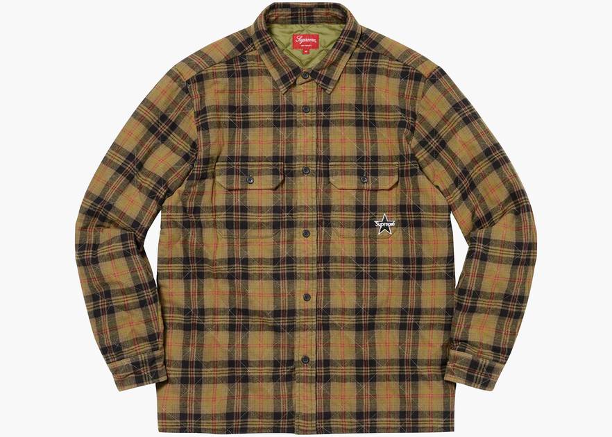 Supreme Quilted Plaid Flannel Shirt Olive | Hype Clothinga