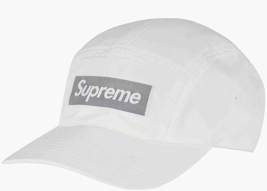 Supreme Reflective Jacquard Logo Camp Cap (FW22) White | Hype