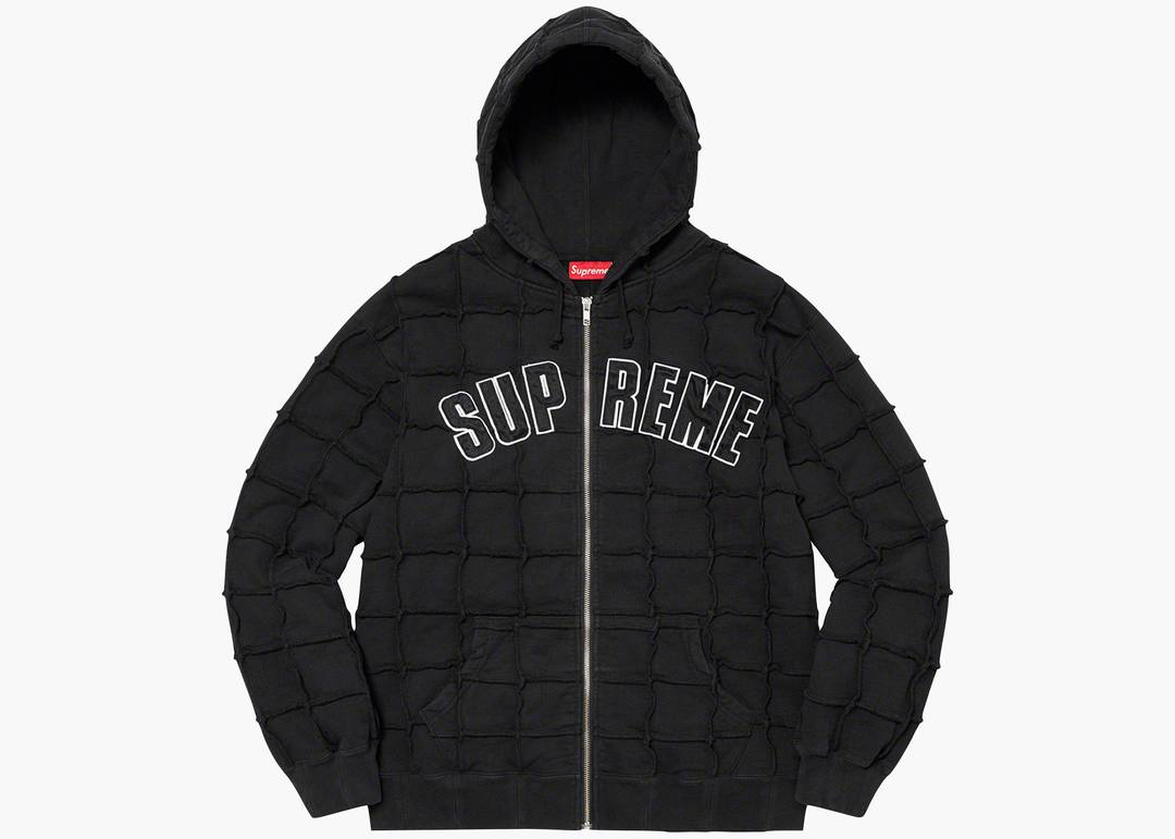 Supreme Reverse Patchwork Zip Up Hooded Sweatshirt Black | Hype