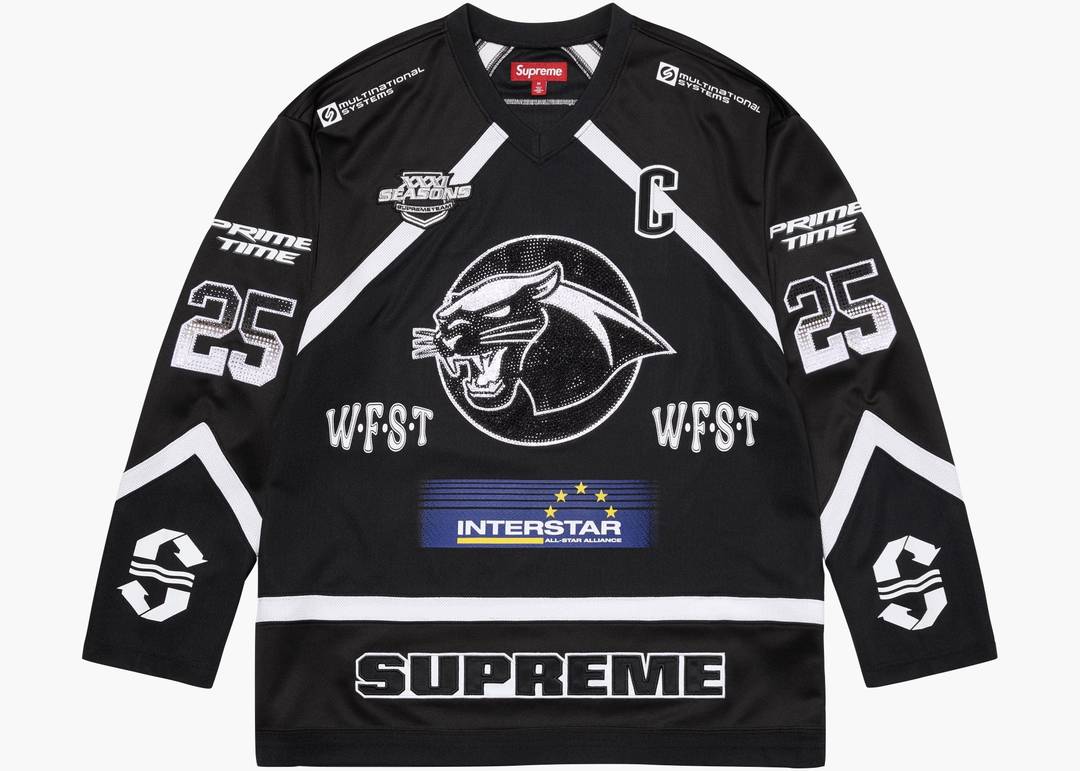 Supreme Rhinestone Hockey Jersey Black | Hype Clothinga Supreme Rhinestone Hockey Jersey Black | Hype Clothinga