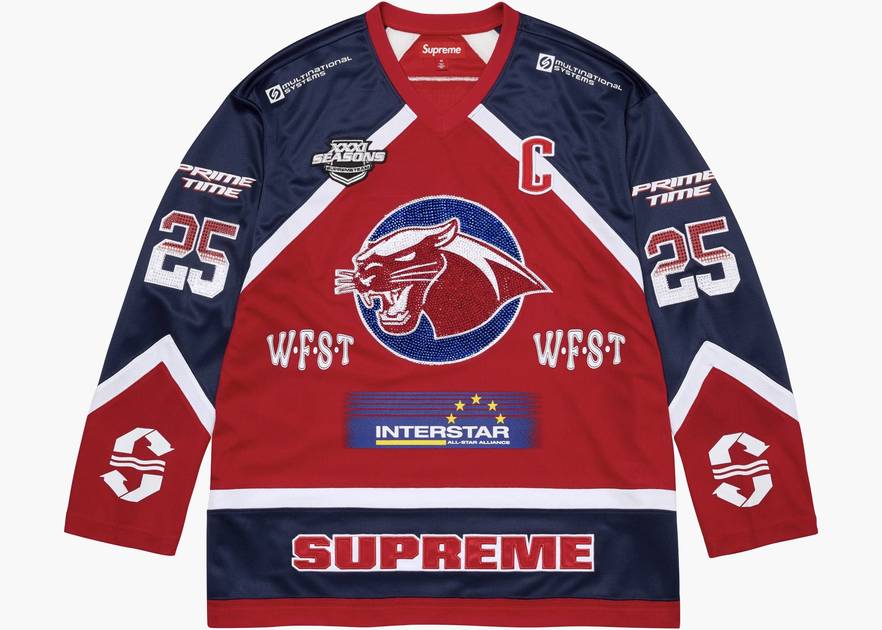 Supreme Rhinestone Hockey Jersey Red | Hype Clothinga Supreme Rhinestone Hockey Jersey Red | Hype Clothinga