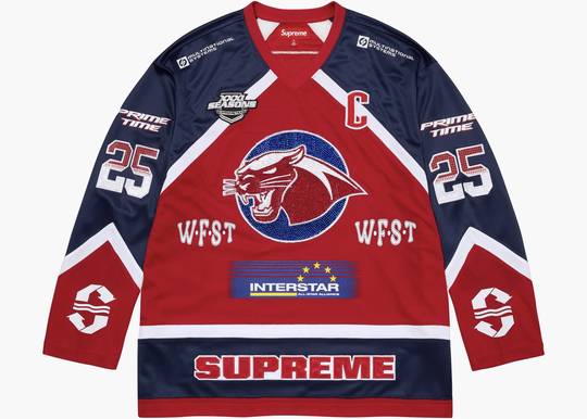 Supreme Rhinestone Hockey Jersey Red | Hype Clothinga Supreme Rhinestone Hockey Jersey Red | Hype Clothinga