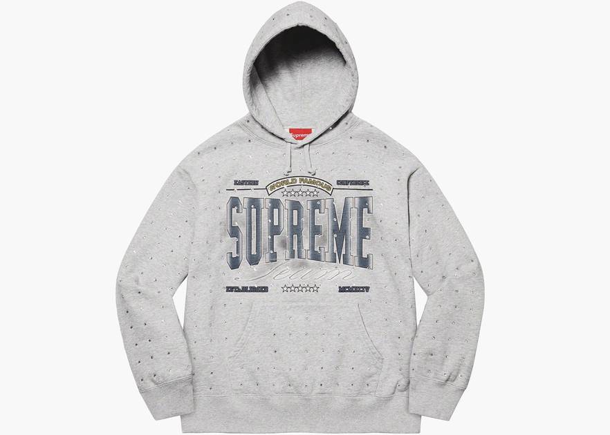 Supreme Rhinestone Hooded Sweatshirt Heather Grey | Hype Clothinga