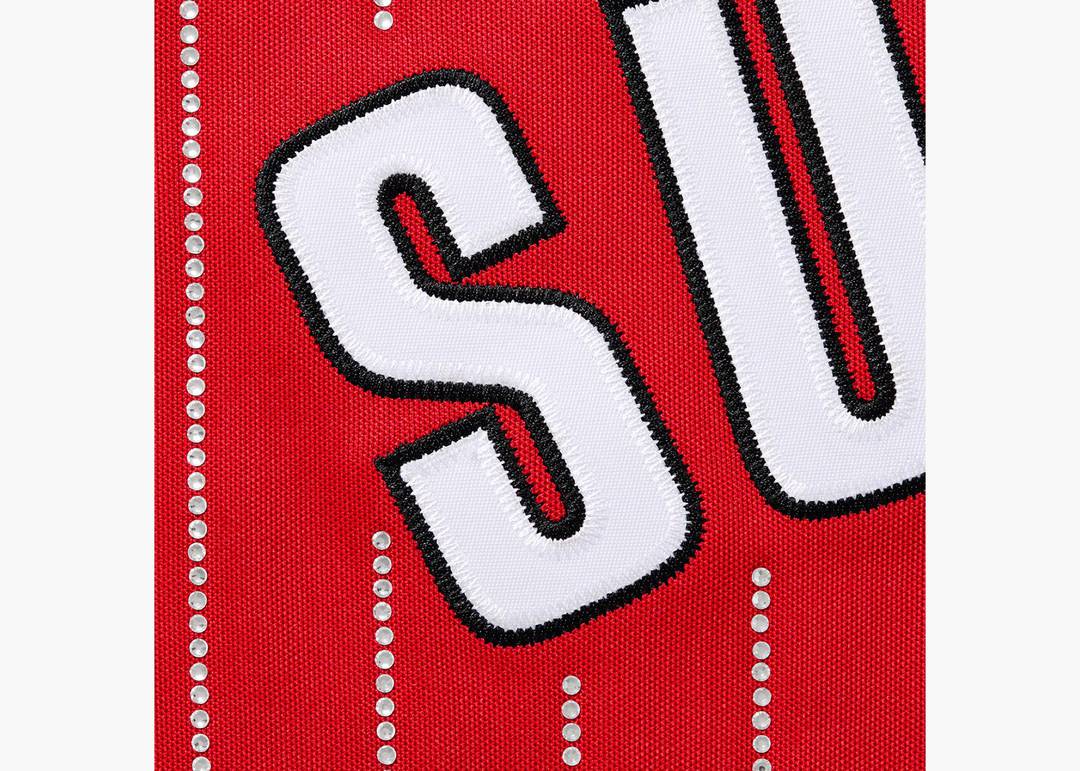 Supreme Rhinestone Stripe Baseball Jersey Red Men's - SS22 - US