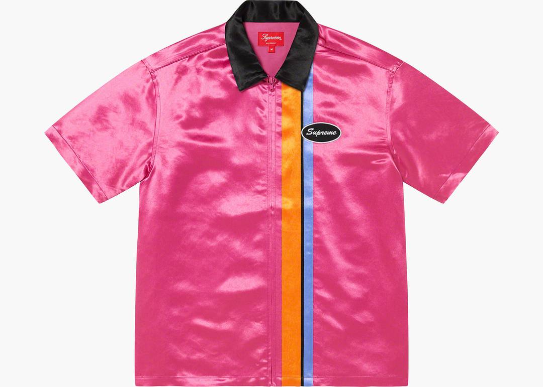 Supreme Satin Zip Up S/S Work Shirt Pink | Hype Clothinga