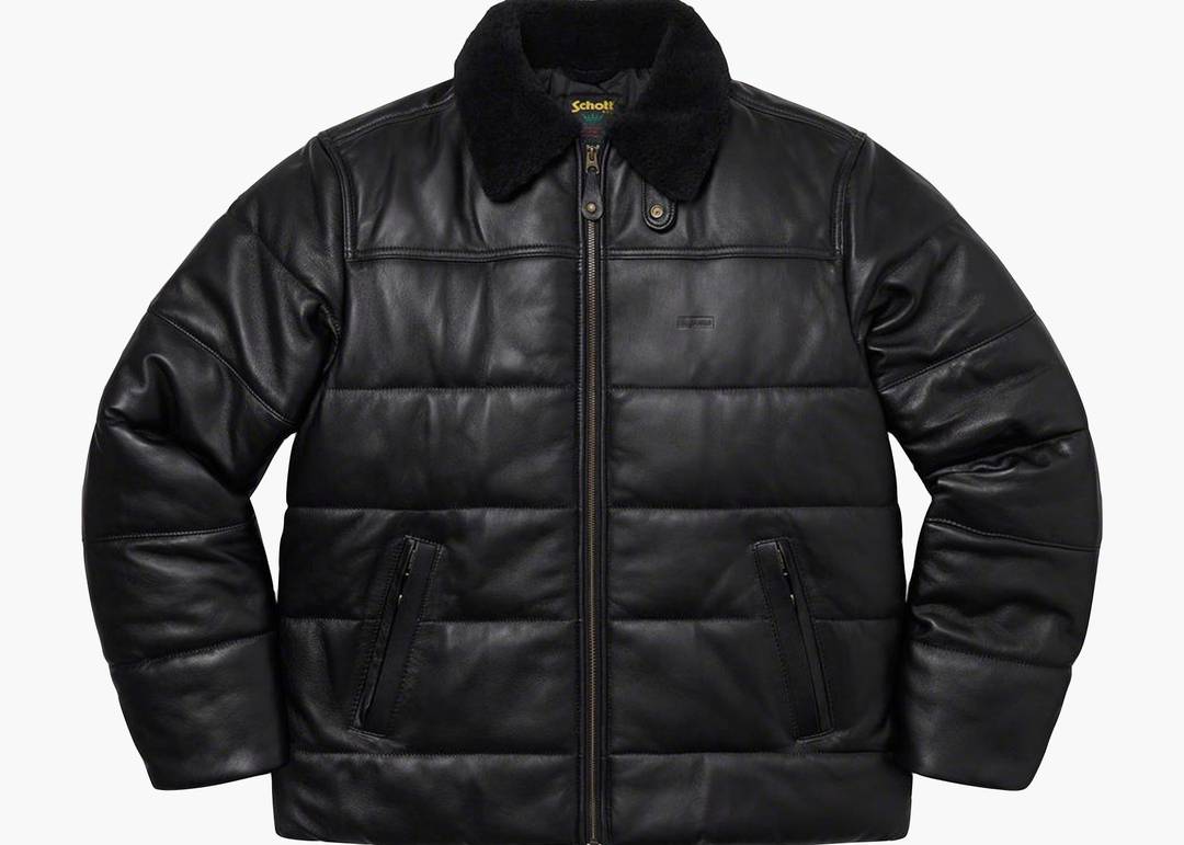 Supreme Schott Shearling Collar Leather Puffy Jacket Black | Hype 