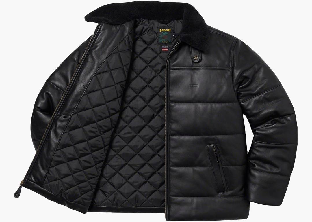 Supreme Schott Shearling Collar Leather Puffy Jacket Black Supreme Schott Shearling Collar Leather Puffy Jacket Black