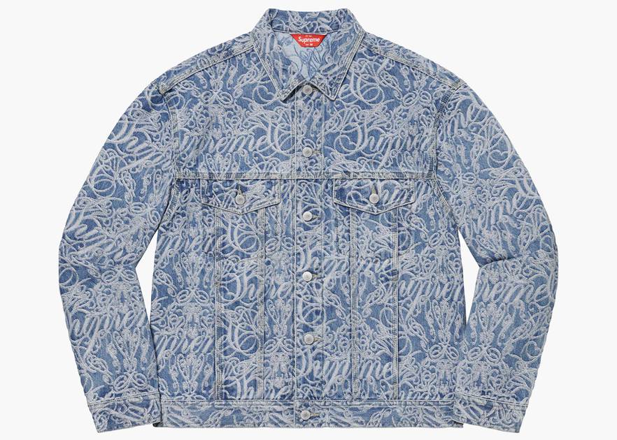 Supreme Script Jacquard Denim Trucker Jacket for Sale in Gardena, CA -  OfferUp