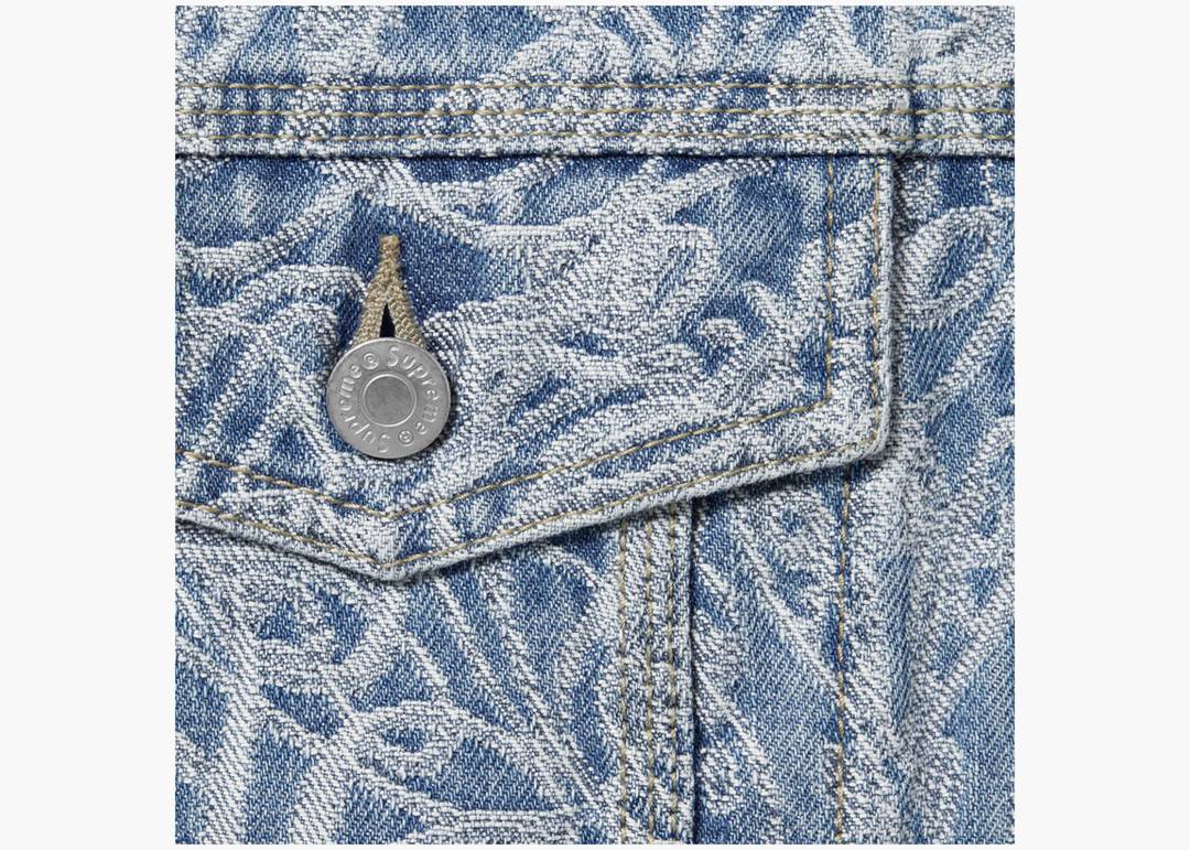 Supreme Script Jacquard Denim Trucker Jacket 'Washed Blue