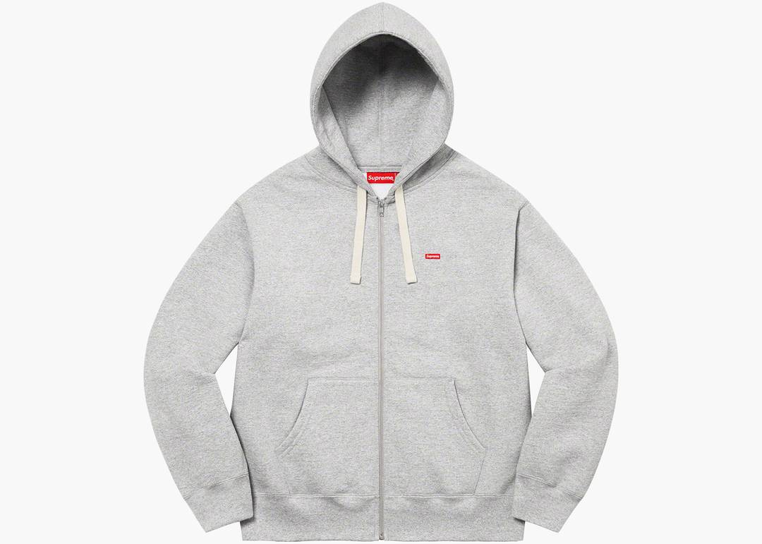 Supreme Small Box Drawcord Zip Up Hooded Sweatshirt Heather Grey