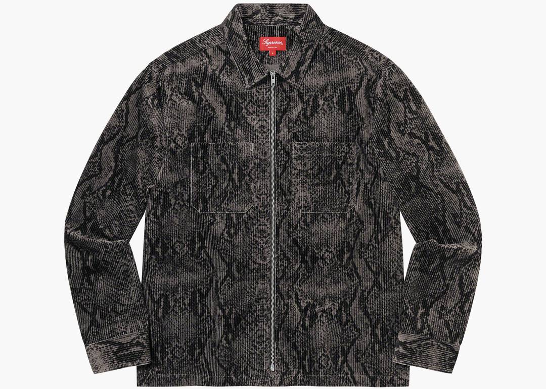 Supreme Snakeskin Corduroy Zip Up Shirt Black | Hype Clothinga