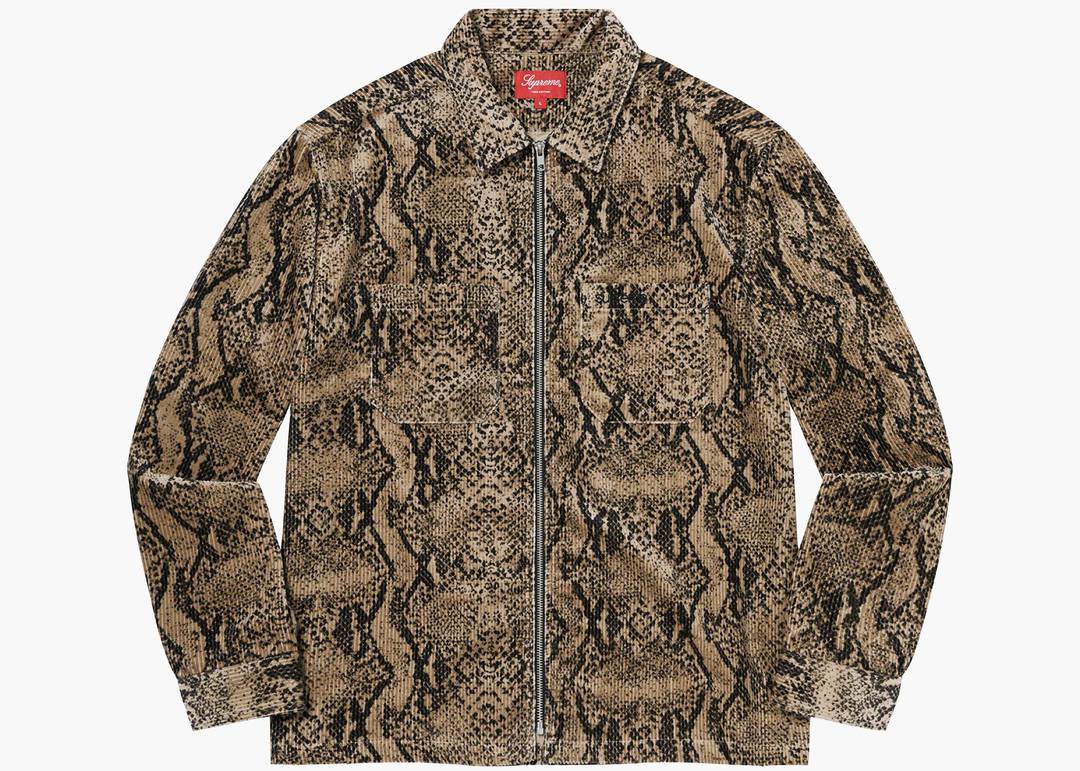 Supreme Snakeskin Corduroy Zip Up Shirt Tan | Hype Clothinga