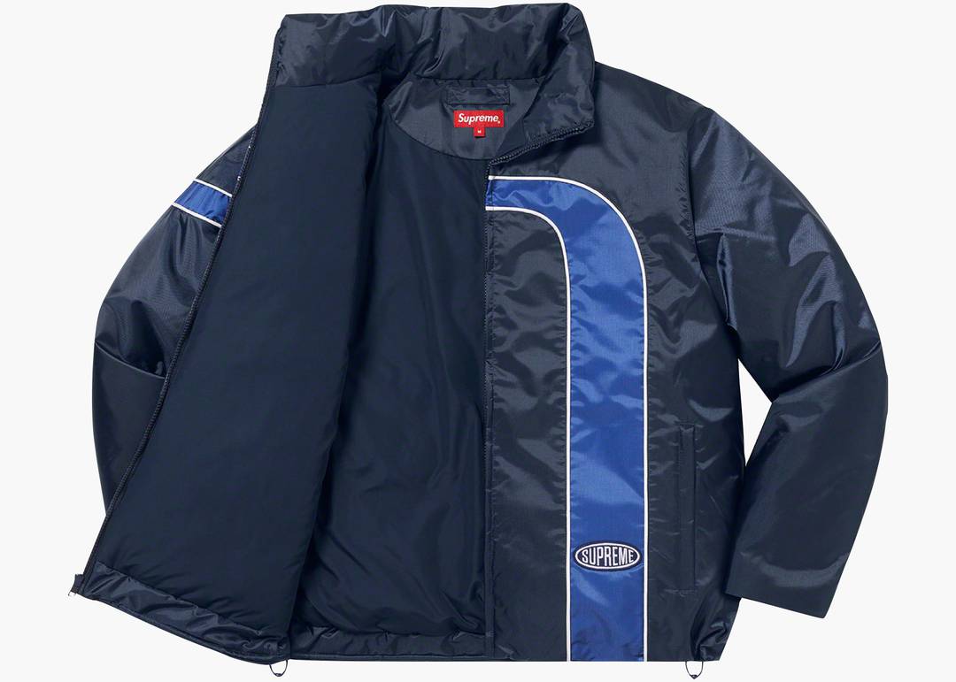 Supreme Stripe Puffer Jacket Navy | Hype Clothinga