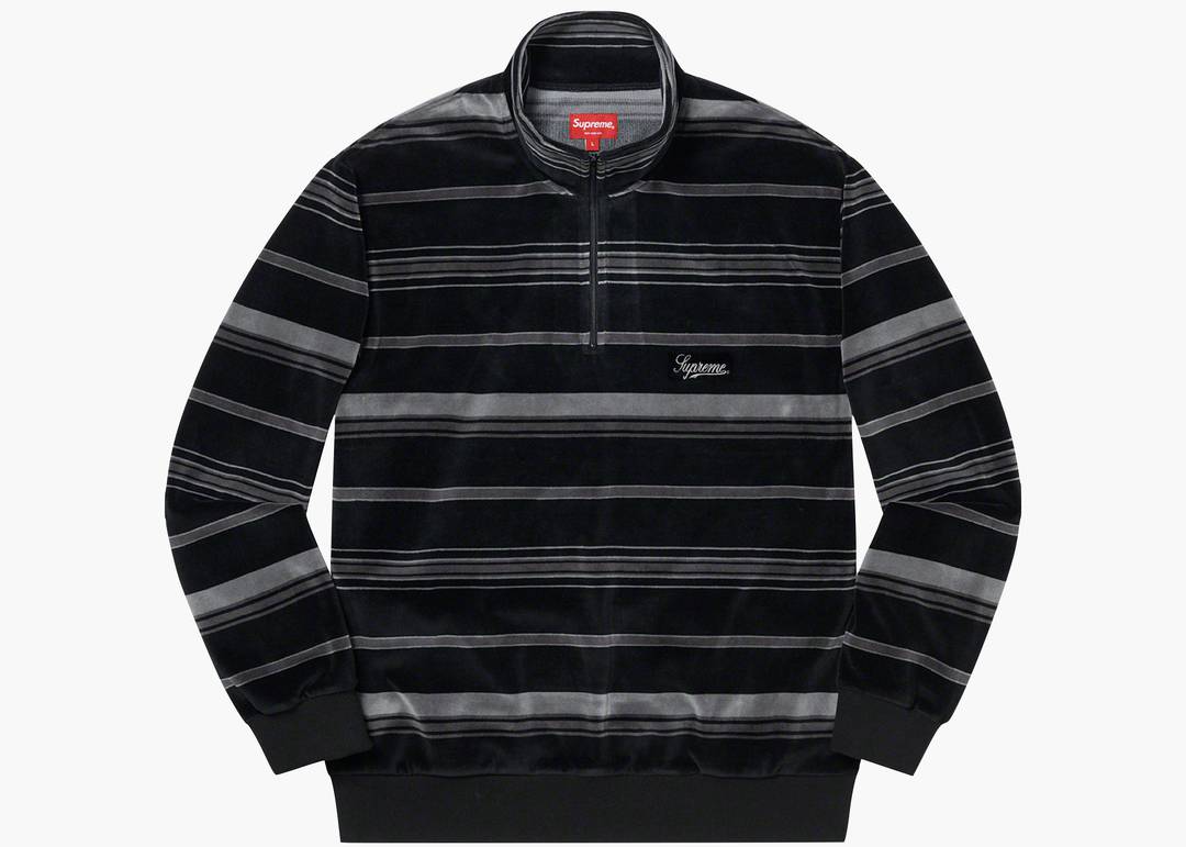 Supreme Stripe Velour Half Zip Pullover Black | Hype Clothinga