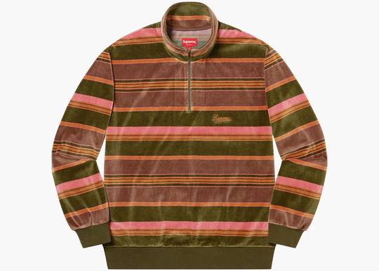 Supreme Stripe Velour Half Zip Pullover Peach | Hype Clothinga