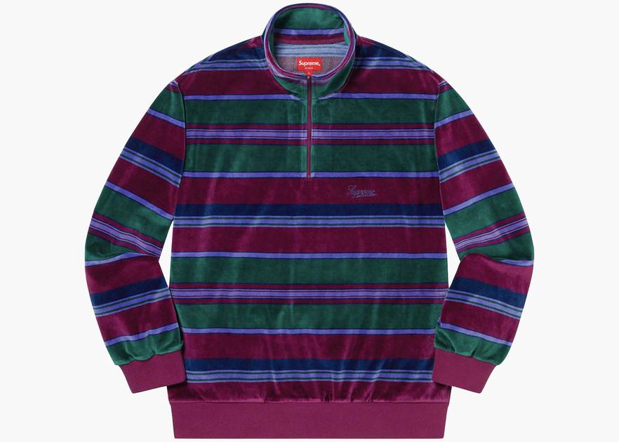 Supreme Stripe Velour Half Zip Pullover Purple