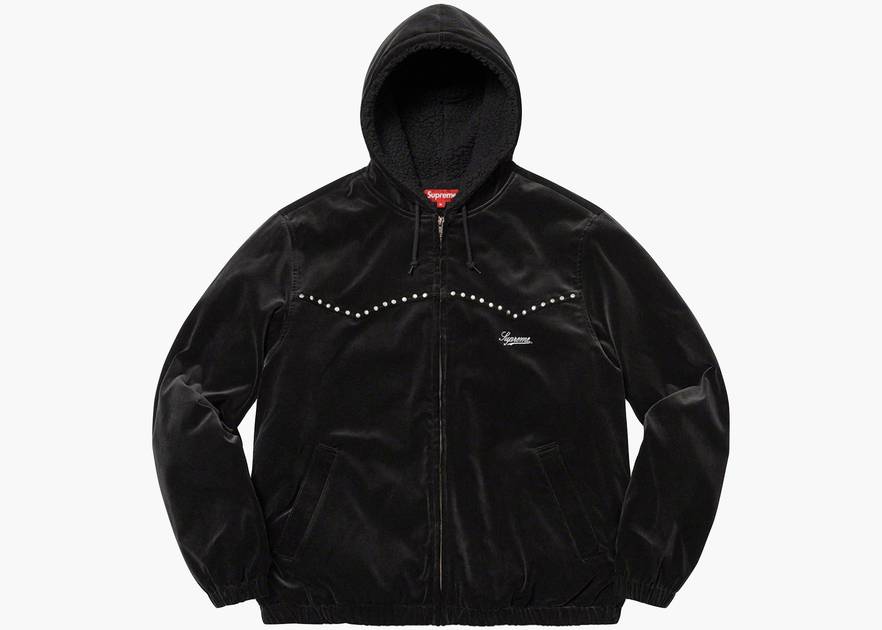 Supreme Studded Velvet Hooded Work Jacket Black | Hype Clothinga