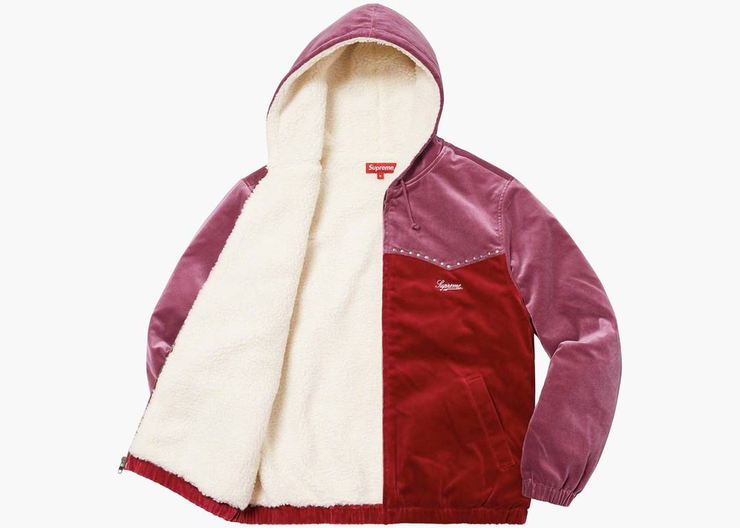 Supreme Studded Velvet Hooded Work Jacket Red | Hype Clothinga