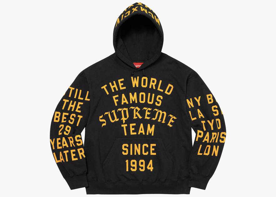 Supreme Team Flocked Hooded Sweatshirt Black   Hype Clothinga