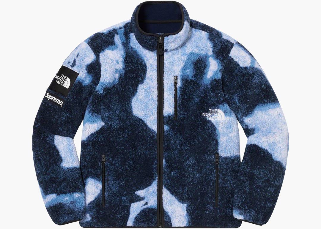 Supreme The North Face Bleached Denim Print Fleece Jacket Indigo