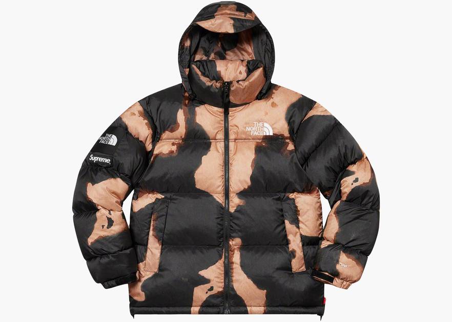 Supreme The North Face Bleached Denim Print Nuptse Jacket Black