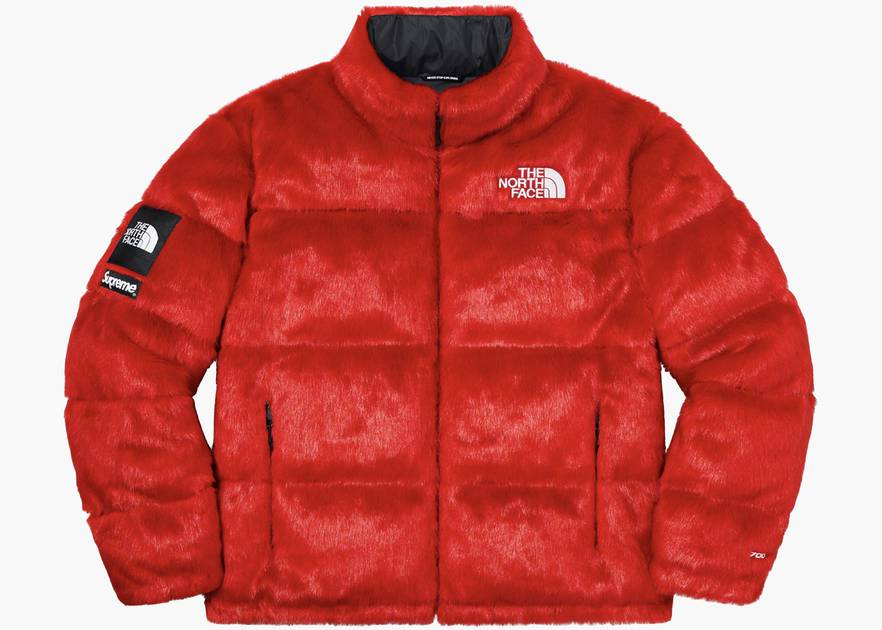 Supreme The North Face Faux Fur Nuptse Jacket Red