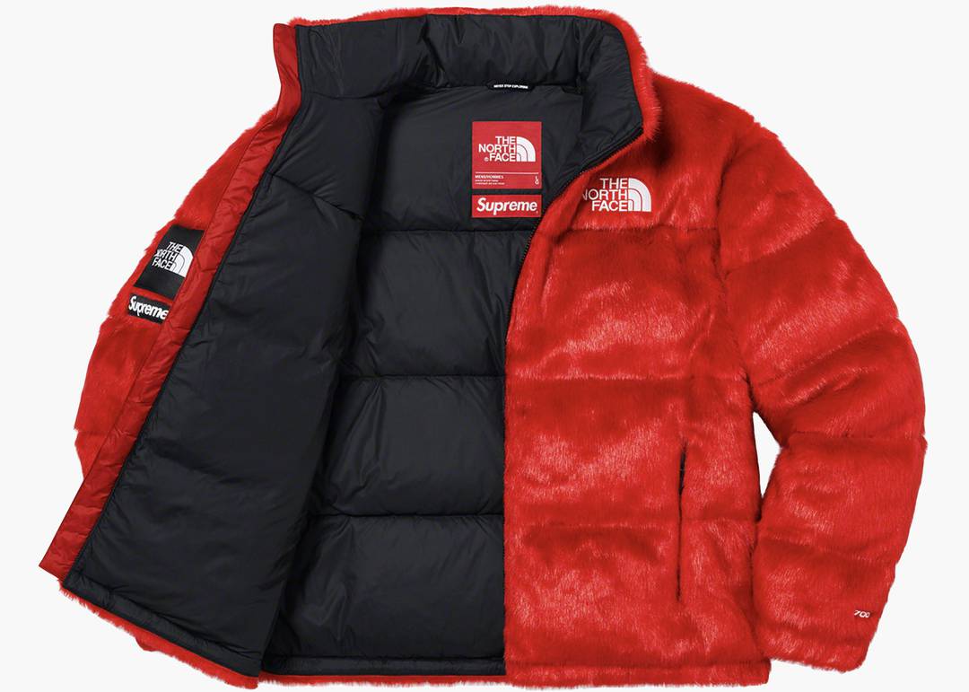 Supreme The North Face Faux Fur Nuptse Jacket Red