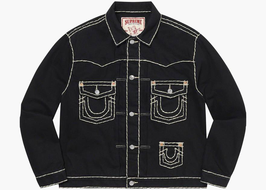 Supreme Script Jacquard Denim Trucker Jacket Washed Black