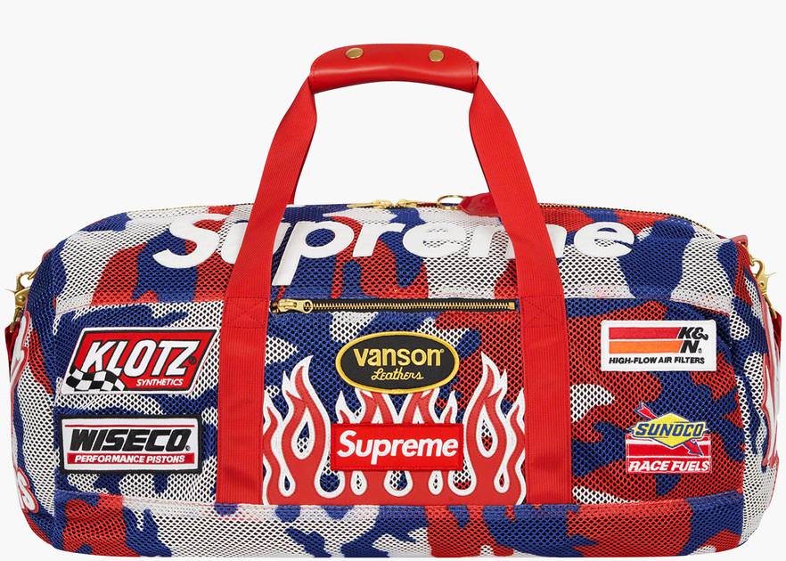 Supreme Vanson Leathers Cordura Mesh Duffle Bag Red Camo | Hype