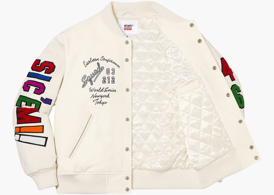 Supreme WTAPS Varsity Jacket White | Hype Clothinga