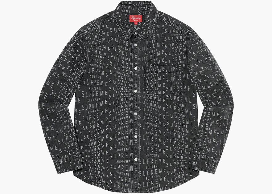 Supreme Warp Jacquard Logos Denim Shirt Black | Hype Clothinga