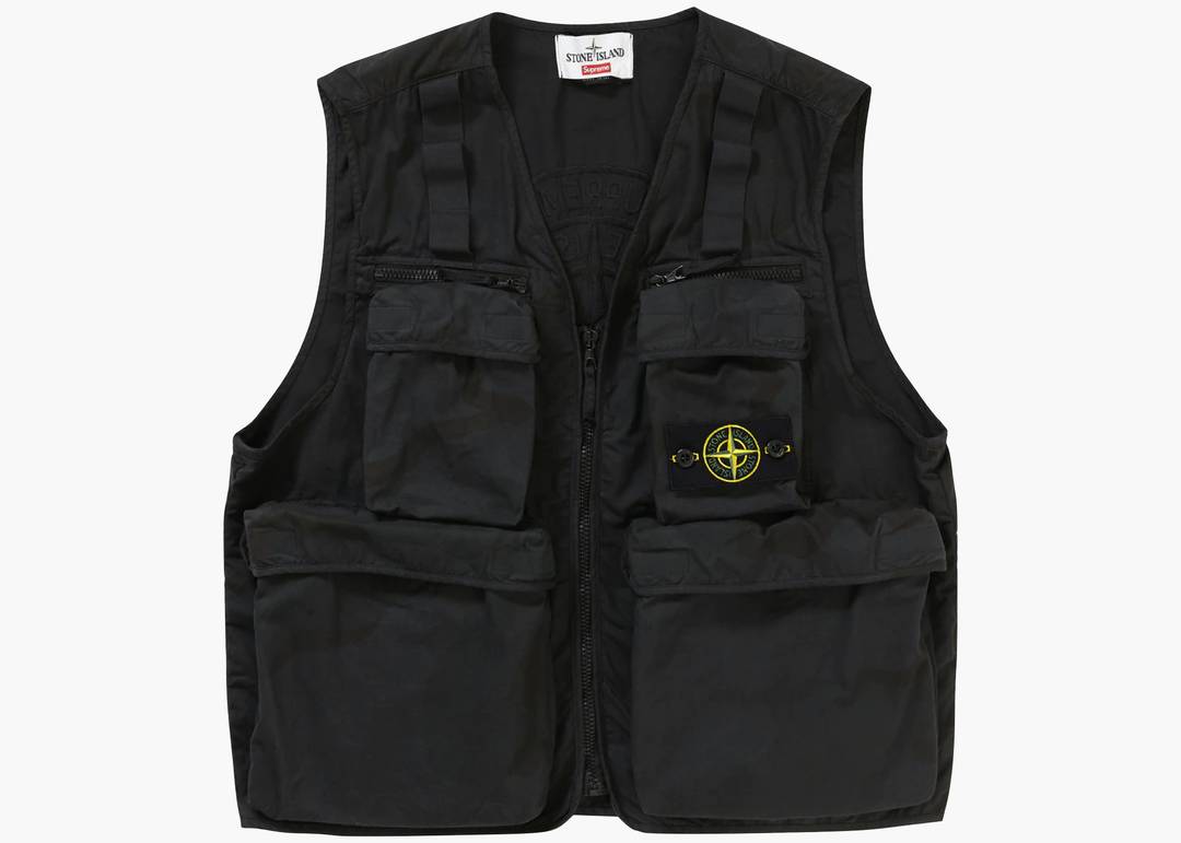 Supreme X Stone Island Camo Cargo Vest Black | Hype Clothinga