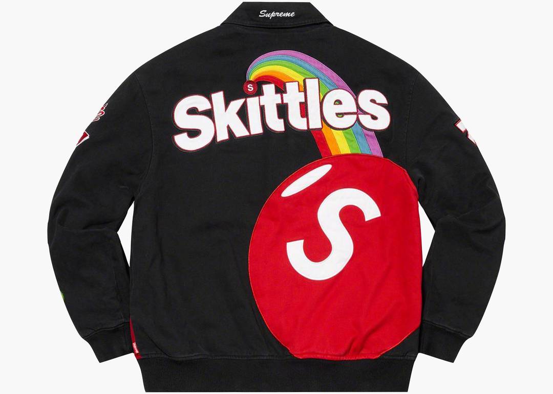 Supreme Skittles Mitchell  Ness Varsity Jacket Black | Hype Clothinga