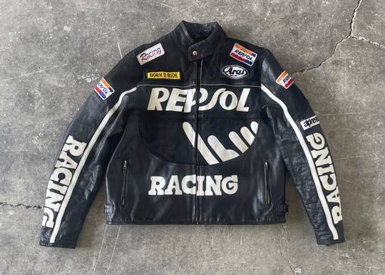 Vintage Leather Jacket 80s’ Repsol racing Arai Helmet Born 2 Ride 