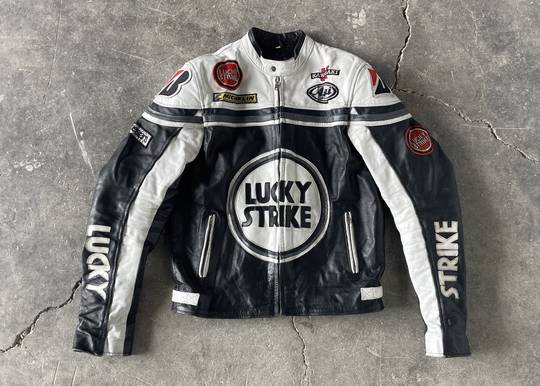 Vintage Leather Jacket Lucky Strike Kawasaki Arai Michelin  00176 Hype Clothinga Limited Edition